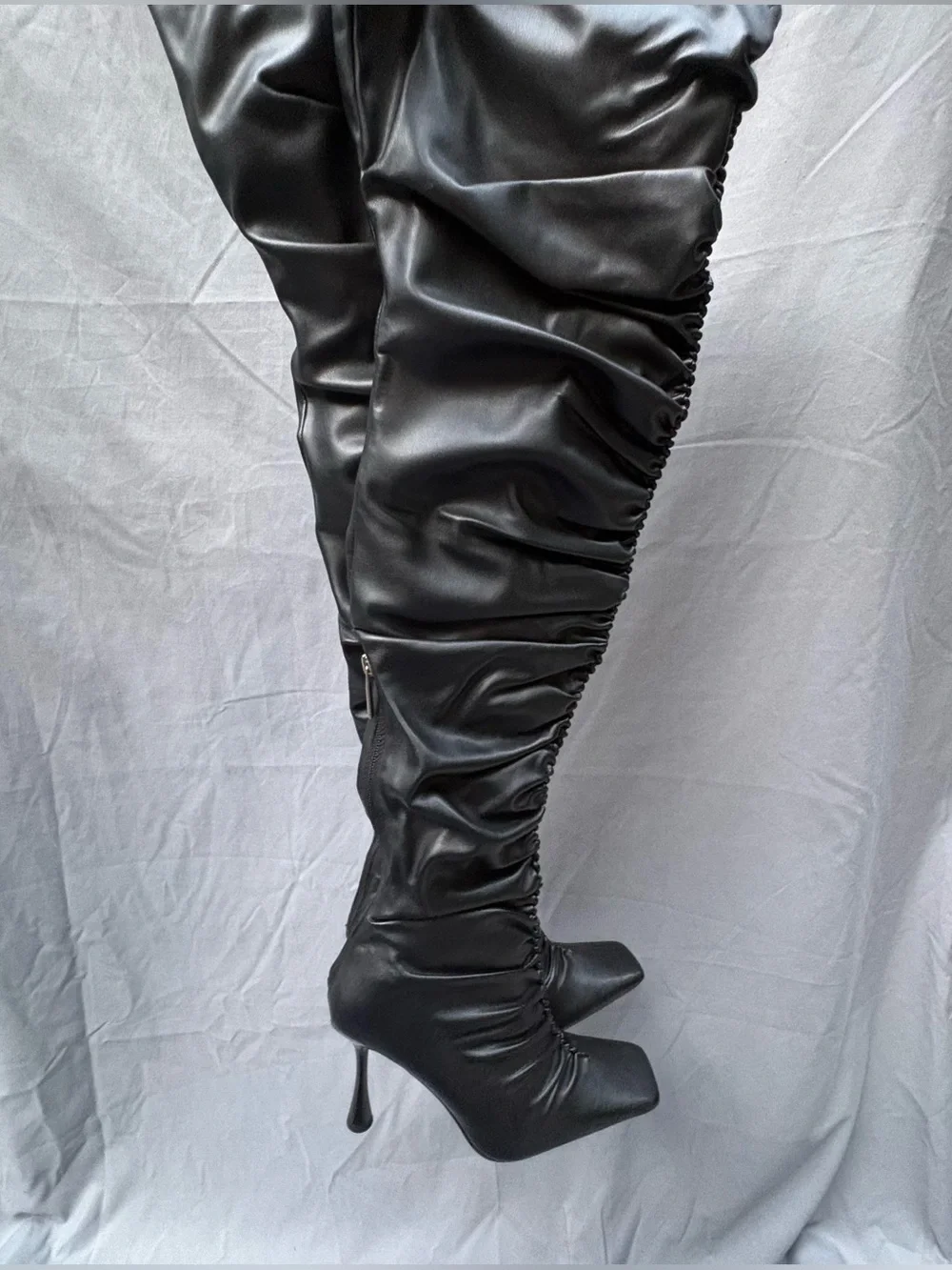 NWOB Cape Robbin Black Ruched Over-the-Knee Thigh High Stiletto Boots